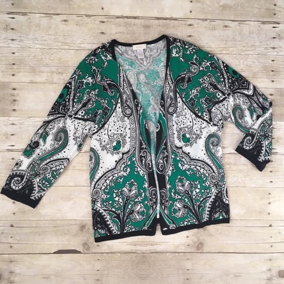 Chico's Sweaters - CHICOS Green Black Victorian Paisley Soft Cardigan